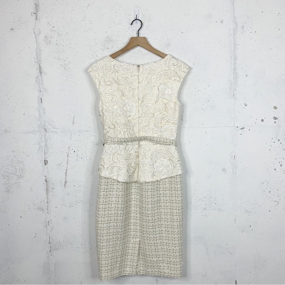 Badgley Mischka Lace And Tweed Gold Metallic Dress Size 8 - Picture 8 of 16